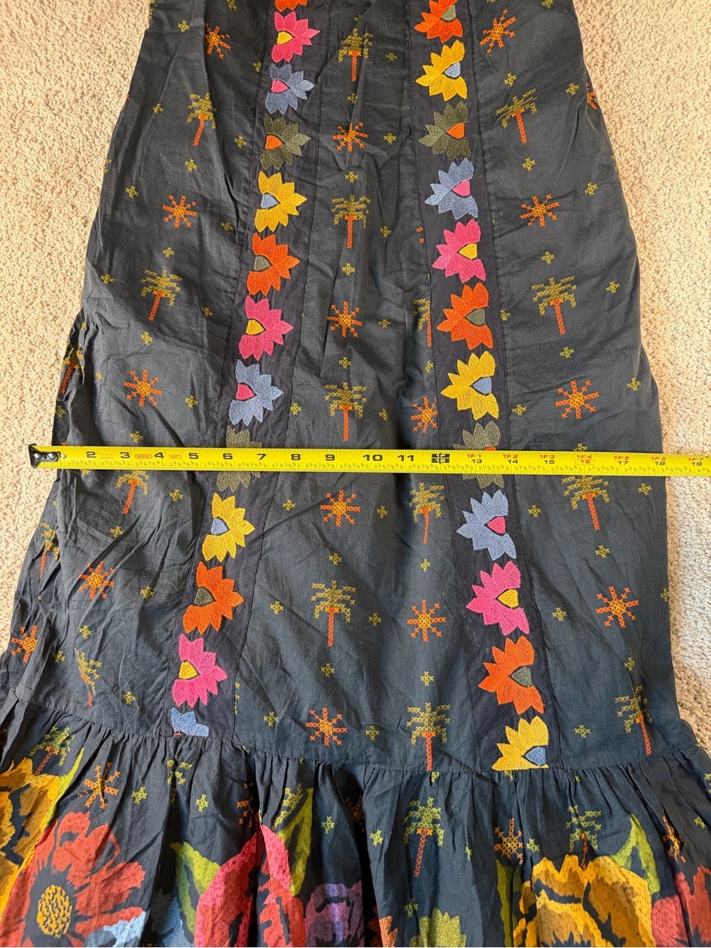 Farm Rio Anthropologie For Embroidered Maxi Dress Black Embroidery Size Small - Picture 8 of 14